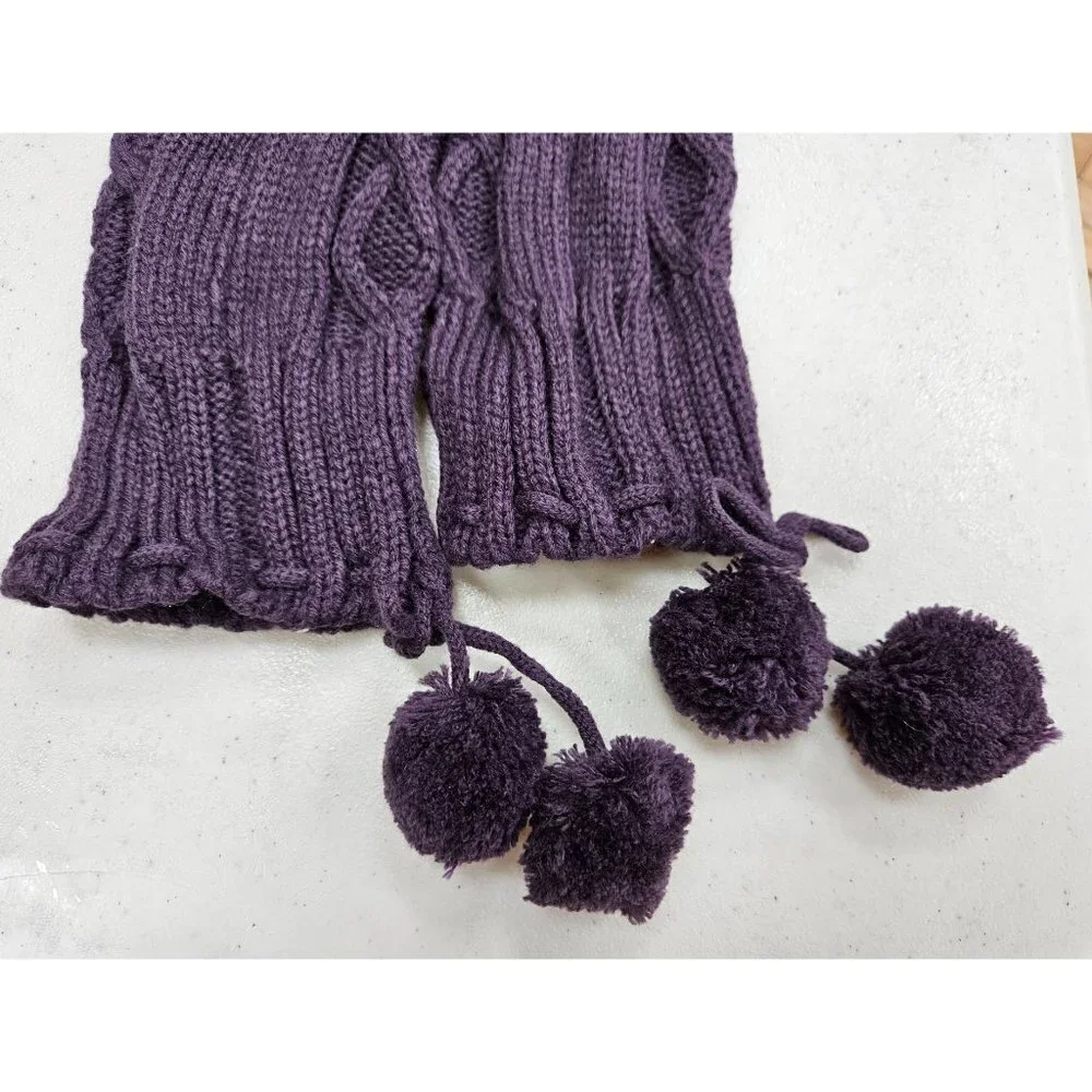 Women Long Socks Crochet Over Knit Winter Knee Leg Warmers Boot Cuff w/ Pompoms